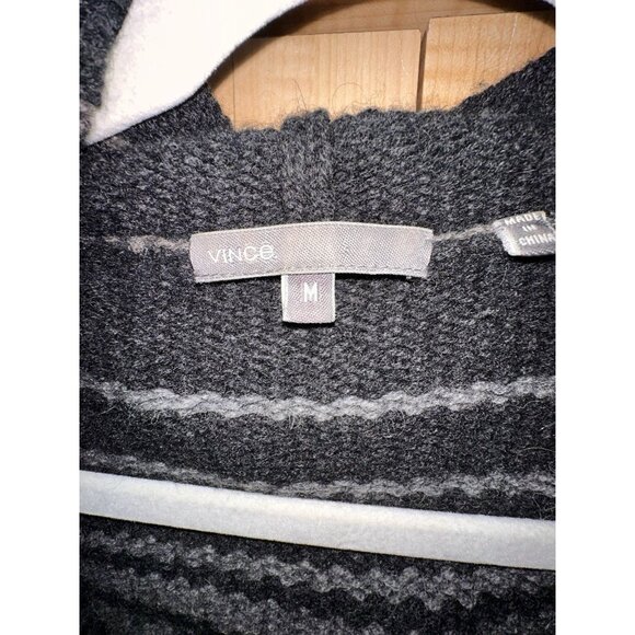 Vince Cardigan Sweater Women Sz M Black Yak Wool Blend Hood Draped Open Pockets - Picture 2 of 4